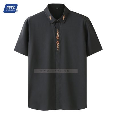 Sơ mi Big size đen họa tiết Navy BS2005