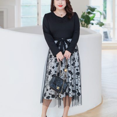 Áo Đầm Cho Người Béo Navy BSN444