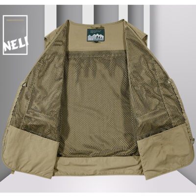 Áo Ghi Lê Cổ Chữ V S-6XL Nhiều Túi Hoạt Động Ngoài Trời , Câu Cá , Lớp Lót Lưới Thoáng Mát Thương Hiệu Navy BS3283 – Màu Trắng Đục