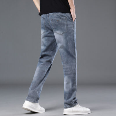 Quần Jeans Lưng Cao Co Giãn Đa Chức Năng Có Dây Rút Phong Cách Retro Dành Cho Nam, Quần Denim Lưng Cao Thẳng Co Giãn Navy BS3249-Xanh Nhạt