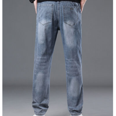 Quần Jeans Lưng Cao Co Giãn Đa Chức Năng Có Dây Rút Phong Cách Retro Dành Cho Nam, Quần Denim Lưng Cao Thẳng Co Giãn Navy BS3249-Xanh Nhạt