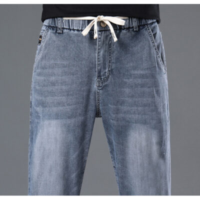 Quần Jeans Lưng Cao Co Giãn Đa Chức Năng Có Dây Rút Phong Cách Retro Dành Cho Nam, Quần Denim Lưng Cao Thẳng Co Giãn Navy BS3249-Xanh Nhạt