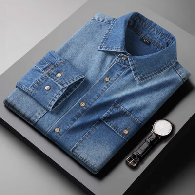 Áo Sơ Mi Denim L-8XL Chất Vải Cotton Mềm Mát, Chất Liệu Bền Bỉ, Phong Cách Vượt Thời Gian, Dễ Phối Đồ Thương Hiệu Navy BS3288 – Màu XanhC
