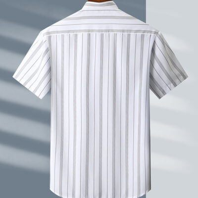 Áo Sơ Mi Cỡ Lớn XL-8XL Tay Ngắn Mỏng Mát Thoáng Khí Sọc Đứng Thương Hiệu Navy BS3280 – Màu Xám