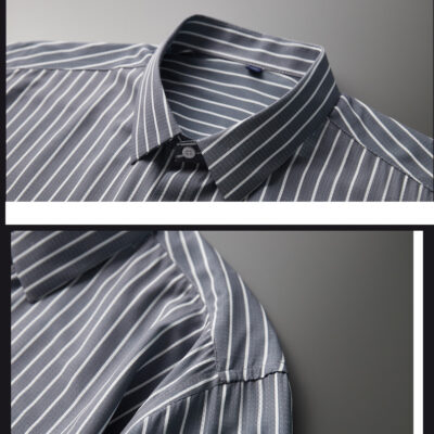 Áo Sơ Mi Cỡ Lớn 2XL-8XL Tay Dài Mỏng Mát Thoáng Khí Sọc Đứng Thương Hiệu Navy BS3278 – Màu Xám