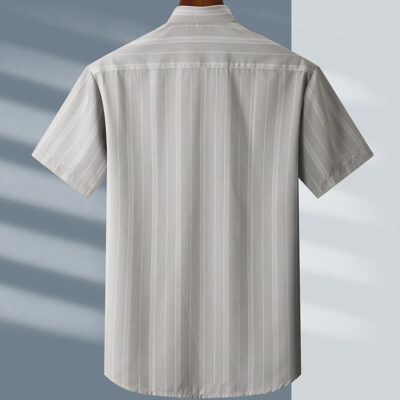 Áo Sơ Mi Cỡ Lớn XL-8XL Tay Ngắn Mỏng Mát Thoáng Khí Sọc Đứng Thương Hiệu Navy BS3280 – Màu Xám