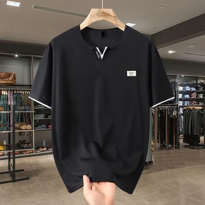 Áo Thun Size Ngoại Cỡ 4XL-10XL Vải Cotton Mềm Mại Co Giãn Thương Hiệu Navy BS3356-Màu Đen
