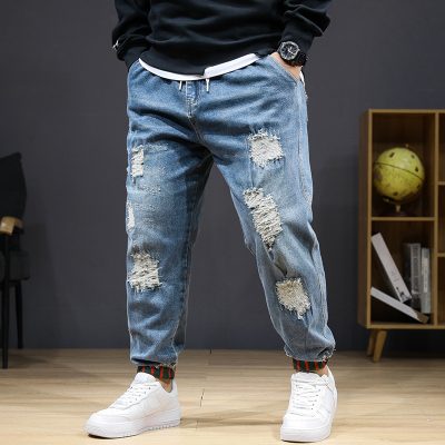 Quần Jean Rách Big Size kiểu Jogger Sành Điệu Vải Jean Mềm Co Giãn Nhẹ BS3392 Xanh