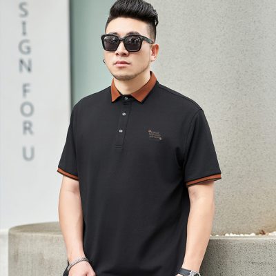 Áo Thun Cổ Bẻ Cở Lớn Vải Cá Sấu Cotton 100% Co Giãn Thoải Mái BS3381 Màu Đen