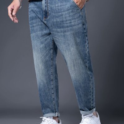 Quần Jean Nam Size Lớn Ống Đứng Dáng Rộng Vải Denim Mềm Dày Vừa Co Giãn BS3384 Màu Xanh Lam