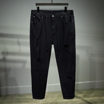 Quần Bò Rách Cho Nam Béo Quần Lưng Thun Ống Nhỏ Vải Mềm Co Giãn Nhẹ BS3391 Trắng