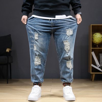 Quần Jean Rách Big Size kiểu Jogger Sành Điệu Vải Jean Mềm Co Giãn Nhẹ BS3392 Xanh