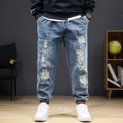 Quần Jean Rách Big Size kiểu Jogger Sành Điệu Vải Jean Mềm Co Giãn Nhẹ BS3392 Xanh