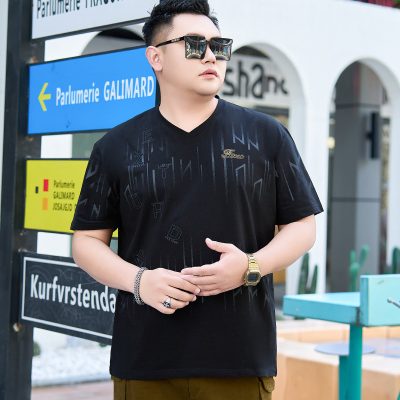 Áo Phông Nam Béo Cổ Tim Ngắn Tay Vải Cotton Co Giãn BS3399 Màu Đen