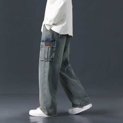 Quần Bò Túi Hộp Ống Đứng Rộng Thoải Mái  Vải Jean Mềm Co Giãn Nhẹ BS3388 Màu Xám Xanh