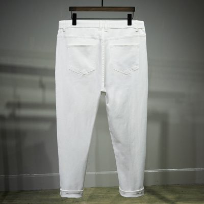 Quần Bò Rách Cho Nam Béo Quần Lưng Thun Ống Nhỏ Vải Mềm Co Giãn Nhẹ BS3391 Trắng