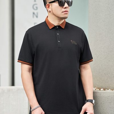 Áo Thun Cổ Bẻ Cở Lớn Vải Cá Sấu Cotton 100% Co Giãn Thoải Mái BS3381 Màu Đen