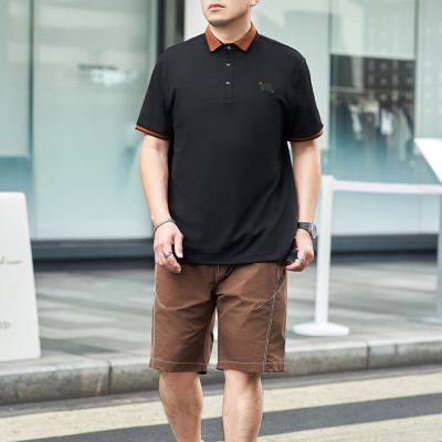 Áo Thun Cổ Bẻ Cở Lớn Vải Cá Sấu Cotton 100% Co Giãn Thoải Mái BS3381 Màu Đen