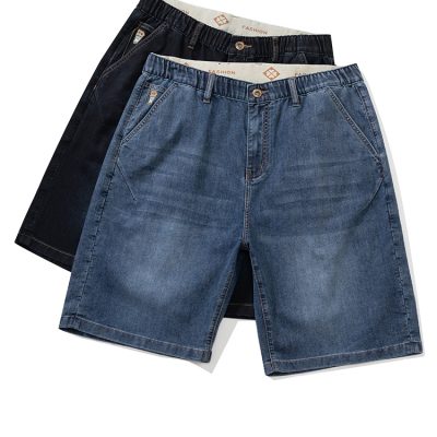 Quần Short Lửng Cho Nam Béo Dáng Rộng Thoải Mái Vải Denim Mềm Co Giãn BS3385 Màu Xanh Đen