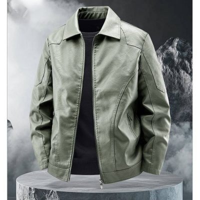 Áo Khoác Da Nam Size Lớn Năng Động, Nam Tính – Chất Da Cừu Thật Cao Cấp BS3423 Xanh Rêu Có Lót Lông